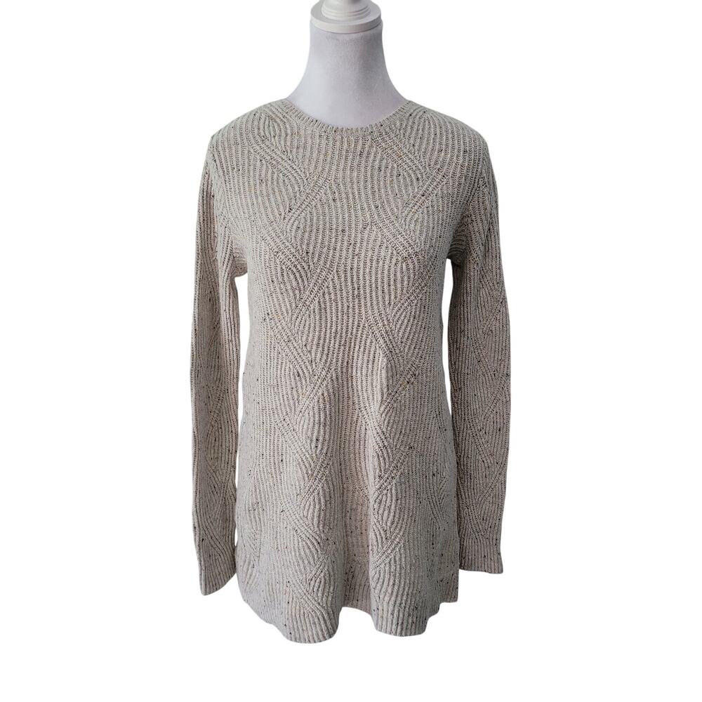 J.Jill Size XS Cream Speckled Sweater Long Pullover Cable‎ Stitch Relaxed Fit